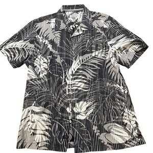 Tommy Bahama‎ Paraiso Palms Camp Mens Medium Floral Striped Short Sleeve Casual